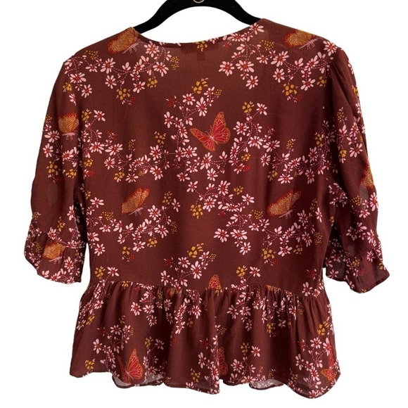 Madewell Tie-Sleeve Wrap Top in Butterfly Sanctuary, Size 2 - Picture 9 of 10